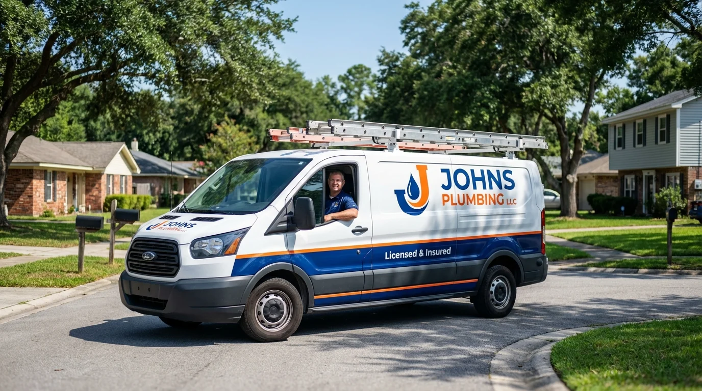 Johns Plumbing LLC service van in Wilton, ME