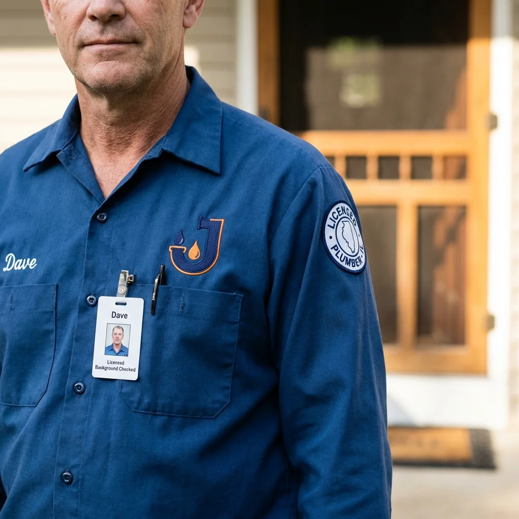 Licensed plumber showing ID badge in Wilton, ME