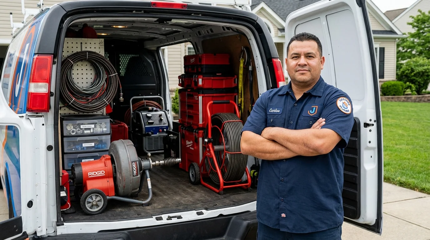 Professional drain cleaning equipment and Johns Plumbing LLC plumber in Wilton