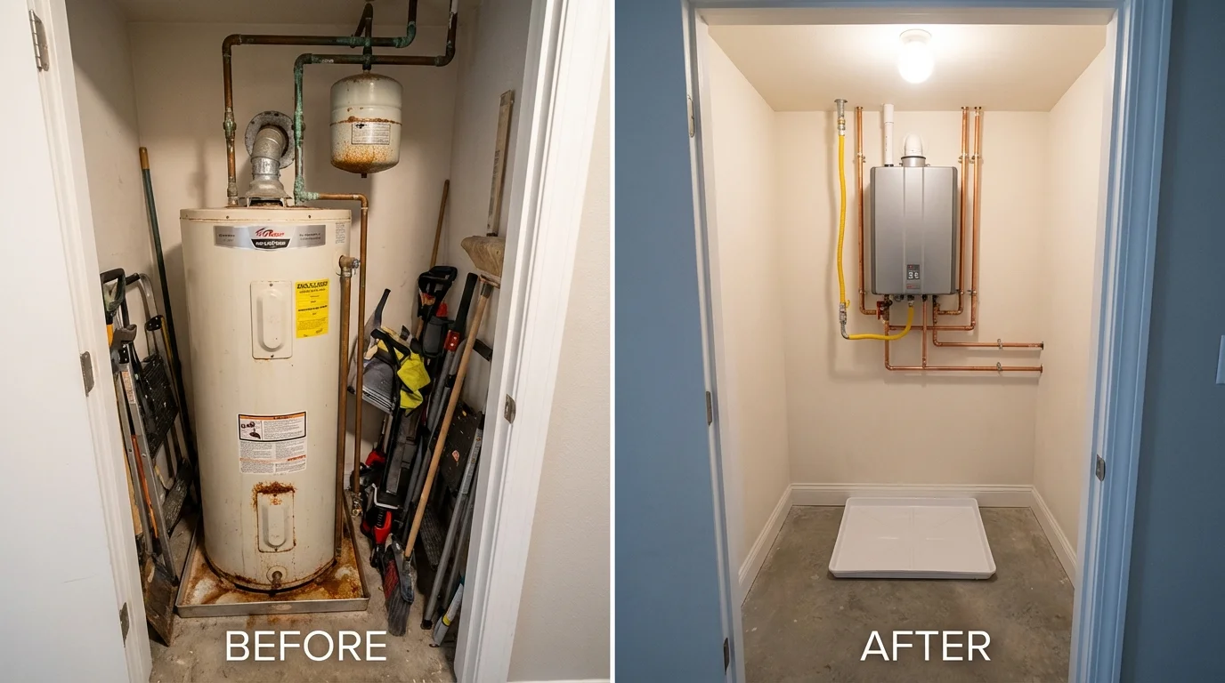 Tank water heater versus wall-mounted tankless unit comparison for Wilton, ME homeowners